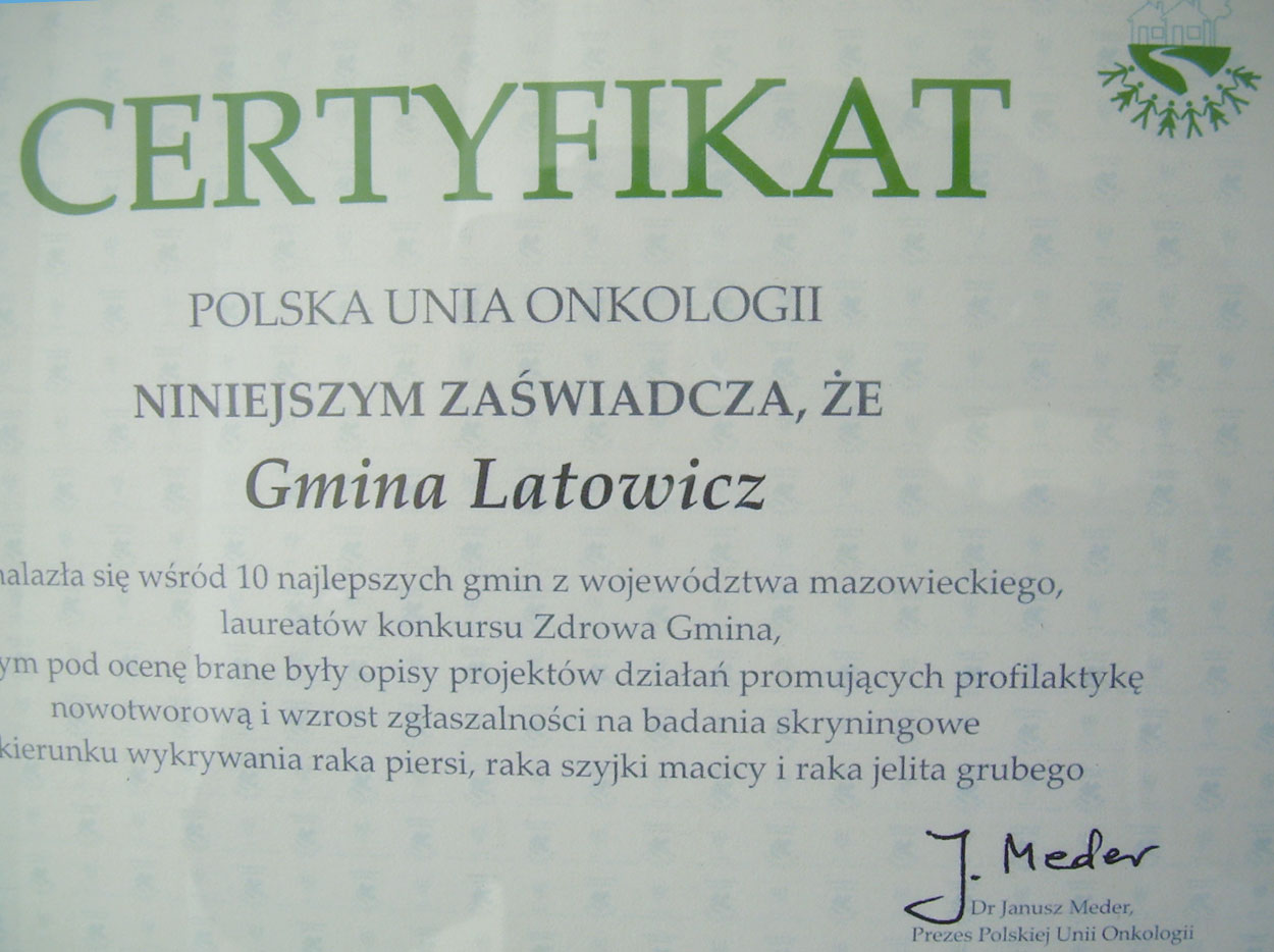 W gminie Latowicz / Certyfikat zdrowia