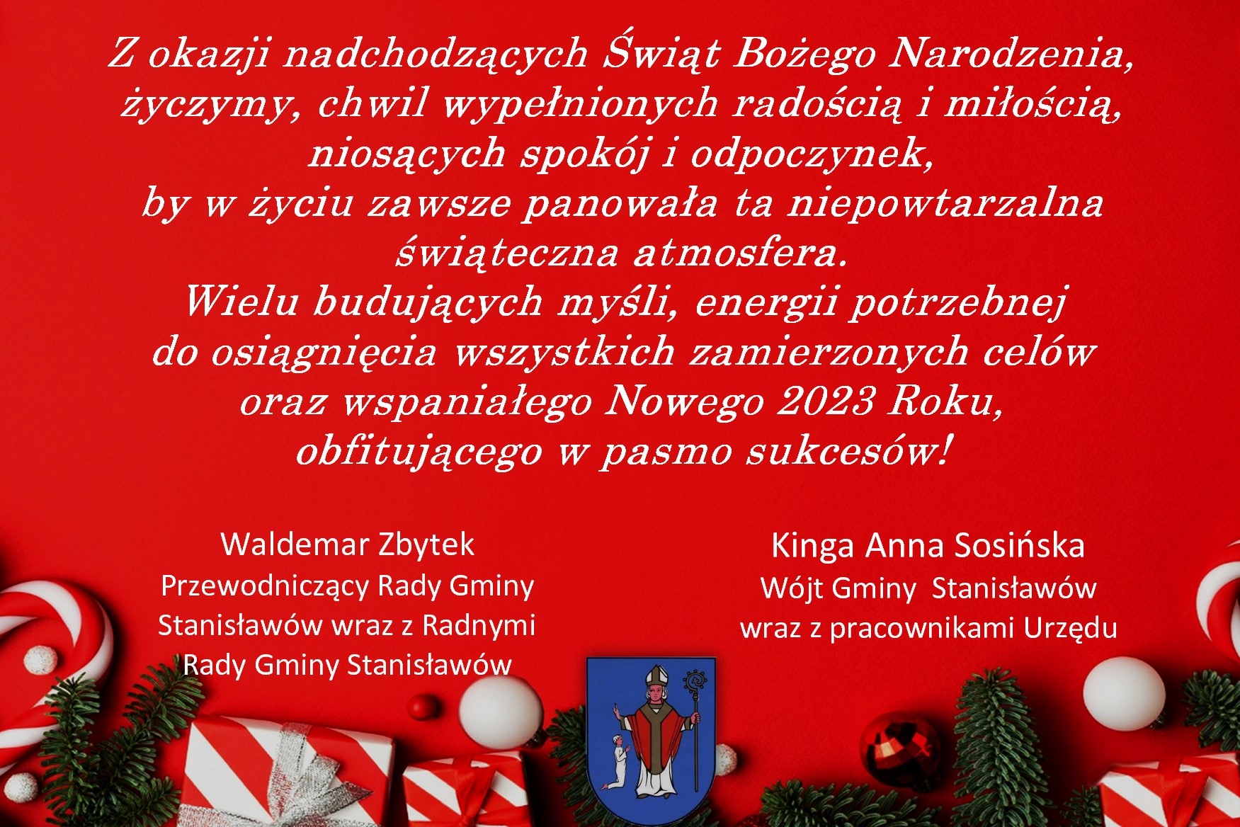 Życzenia dla mieszkańców gminy Stanisławów / Na Boże Narodzenie i Nowy Rok